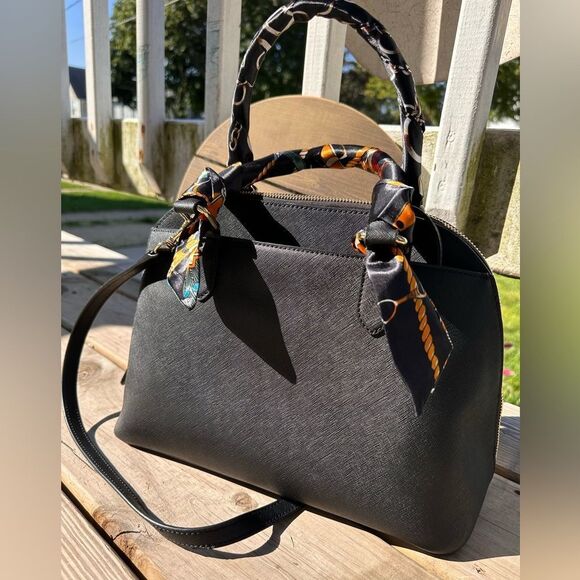 Karl Lagerfeld PARIS Black Leather Dome Satchel Bag - Picture 2 of 9